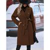 2025 Autumn Winter Women's Double-Breasted Wool Blend Trench Coat, Belted Waist Elegant Overcoat with Notched Lapel, Classic Office Chic Outerwear