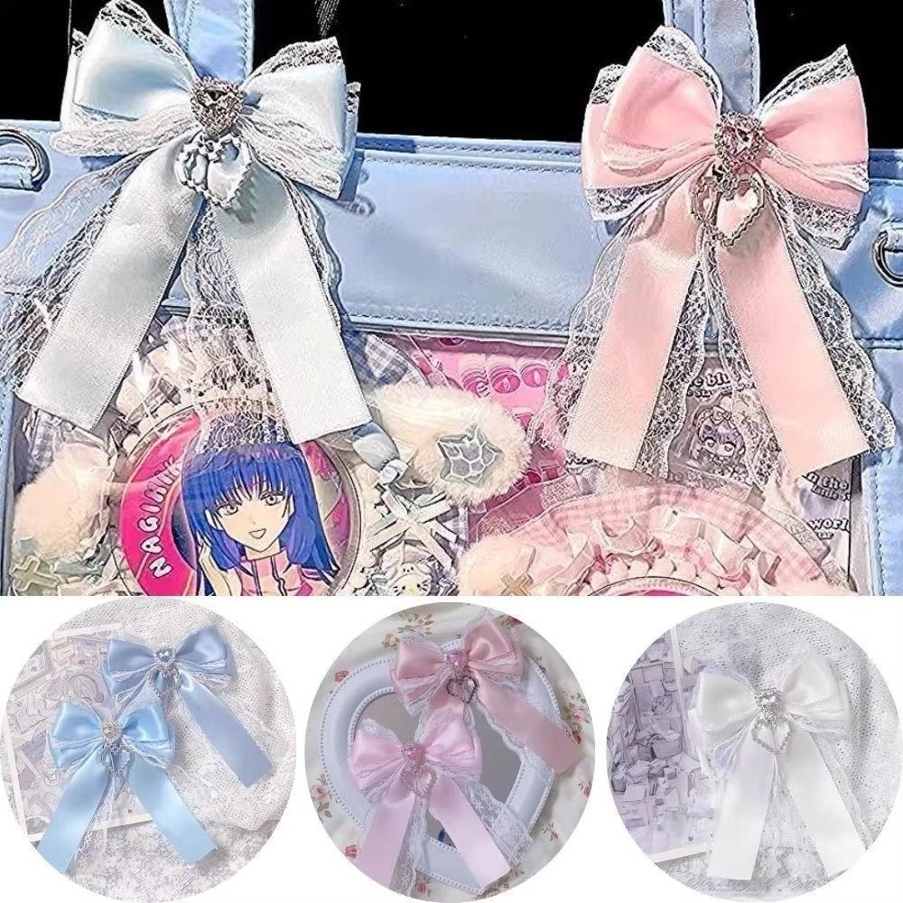 1/2PCS Ribbon Lace Bow DIY Ribbon Bowknot Kit Heart Diamond Clip Double Layer Bow Pendant ItaBag Bow Accessories Lace Edge
