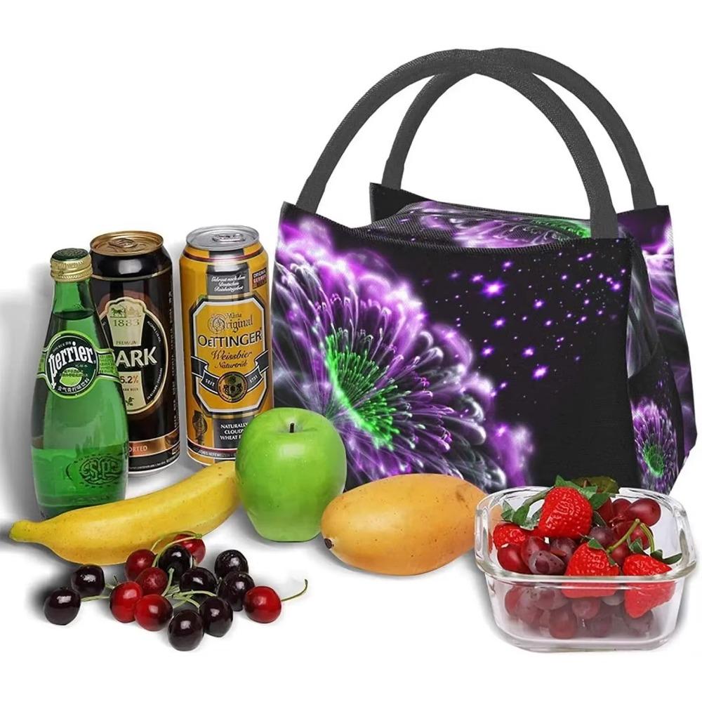 Portable Insulated Lunch Bag Abstract Purple Flowers Waterproof Tote Bento Bag for Office School Hiking Beach Picnic Fishing