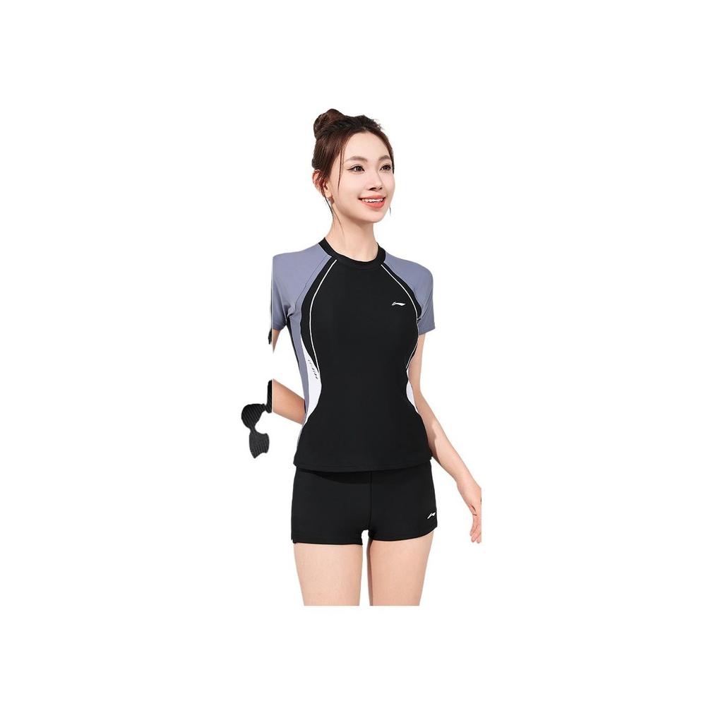 Li-Ning Beach Vacation Spa Conservative Plus Size Two-Piece Swimsuit Women swimwear Black LNYW049-2