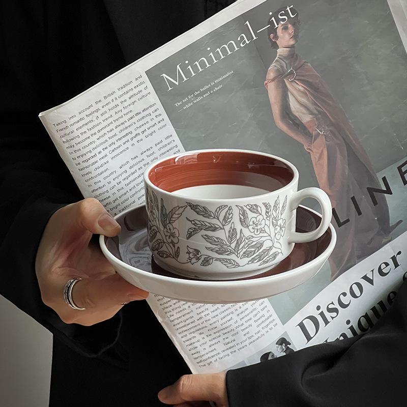 Finland Exports Medieval Ceramic Coffee Cups And Saucers Light Luxury High-Value Office Afternoon Tea Teacups Retro Latte Cups