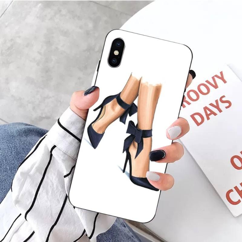 Fashion Girls High Heels Phone Case For IPhone 14 13 12 11 XS X 8 7 6 Plus Mini Pro Max SE 2022 Soft Black Phone Cover