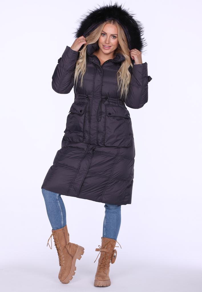 WOMEN' DOWN WINTER COAT WITH FUR-TRIM HOOD