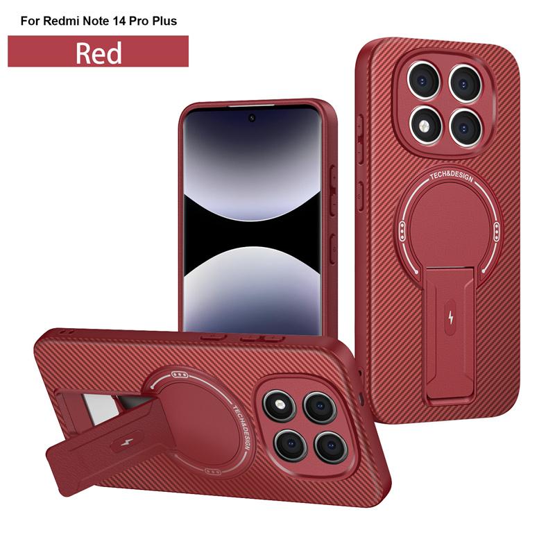 

Carbon Fiber Pattern Armor Phone Case For Redmi Note 14 Pro Plus 5G 4G Cover Magnetic Wireless Chraging Fold Stand Back Fundas Redmi Note 14 Pro 5G (Global)