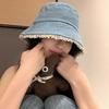 Cute bucket hat lace edge denim sunscreen basin hat advanced sense sunshade college wind show face small bucket hat female