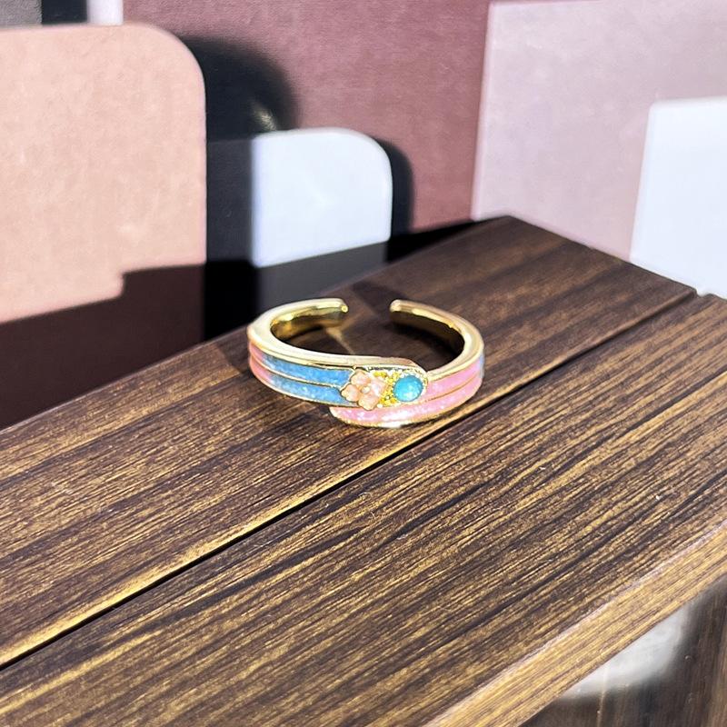 2026 Sweet and Cool Colorful Drip Glaze Temperament Court Style Retro Ring Female Flower Niche Ring