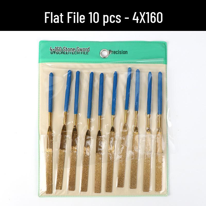Titanium-Plated Diamond File Set: Flat/Incline with Extra Grade Carborundum for Precision Shaping, Free Shipping