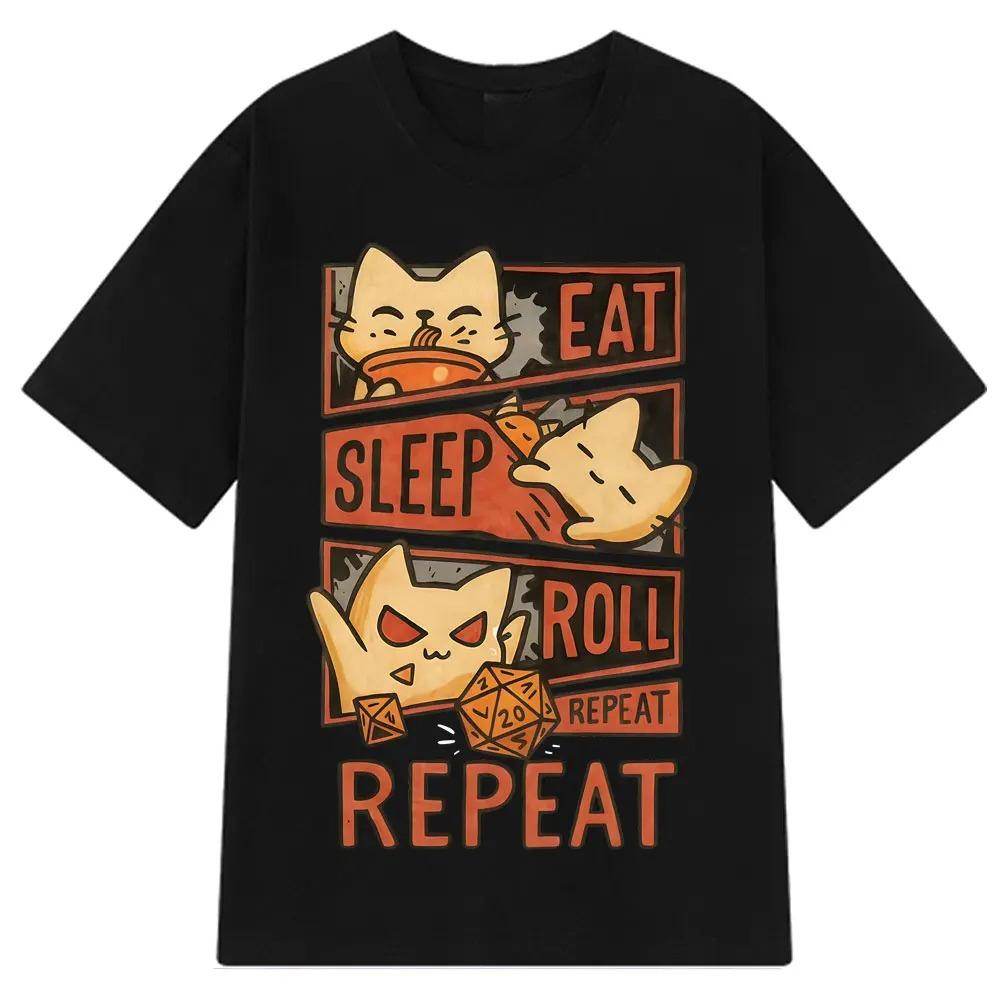 Strangely shaped cat DnD fun meme printed Tshirt for Women  retro summer round neck fashionable short sleeved Tshirt S