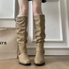 Weiche Lederversion~ spitzer dicker Absatz weiße kurze Stiefel Damen Gürtelschnalle Martin Boots Temperament Schaftstiefel
