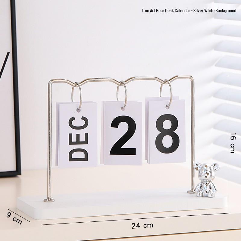 Rotating Wooden Perpetual Calendar Ornament for Desk and Home Decor