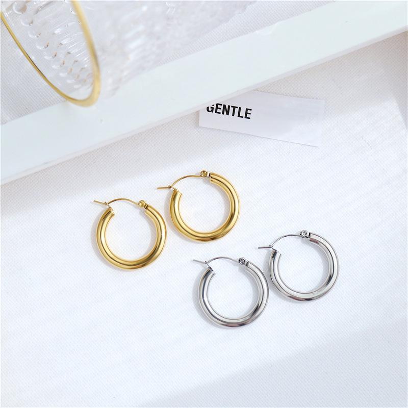 European & American Gold Hoop Earrings: Minimalist Thick Round Studs – Women's Titanium Steel Accessories