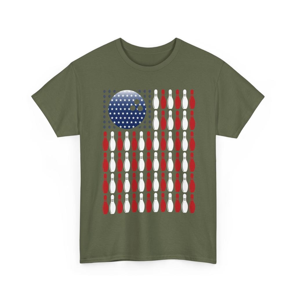 Bowling American Flag Shirt, Bowling Ball and Pins Bowler Women Men T-Shirt