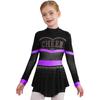 Girls One Piece Cheerleader Costume Long Sleeve Mesh Patchwork Shiny Diamonds Cheerleading Bodysuit