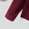 INCERUN Primavera Homens Lapela Pescoço Manga Longa Listrado Patchwork Camisas Botões Veludo Cotelê Tops