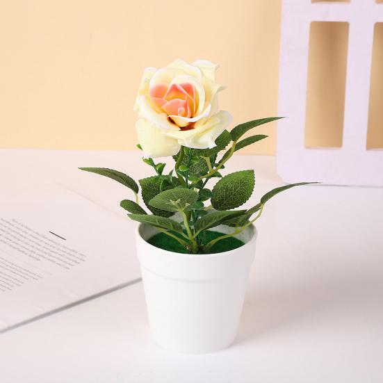 Artificial Potted Rose Desktop Faux Rose Bonsai Reusable Artificial Rose in Flower Pot for Home Office Decor Photography Prop