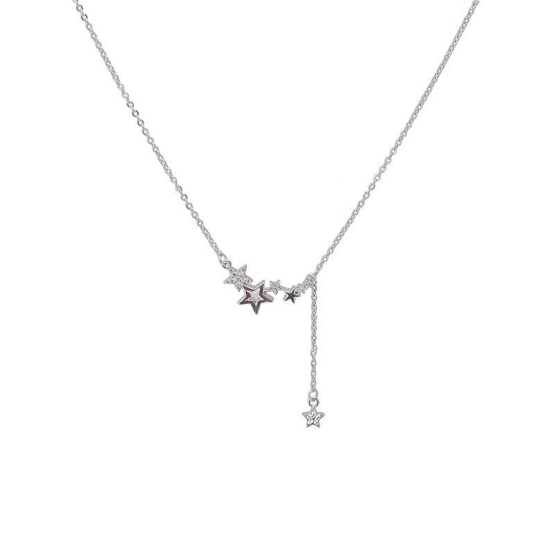 Romantic Star Tassel Pendant Necklace for Women Sparkling Crystal Pentagram Chain Elegant Chokers Accessories Fashion Jewelry
