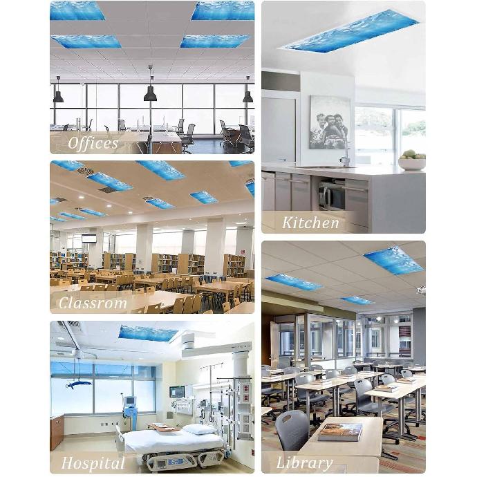 Summer 4 Pcs Fluorescent Light Covers, Ocean Blue Sea Waves Underwater Magnetic Light Filters Shade Panel Light Covers for Ceiling Lights Classroom