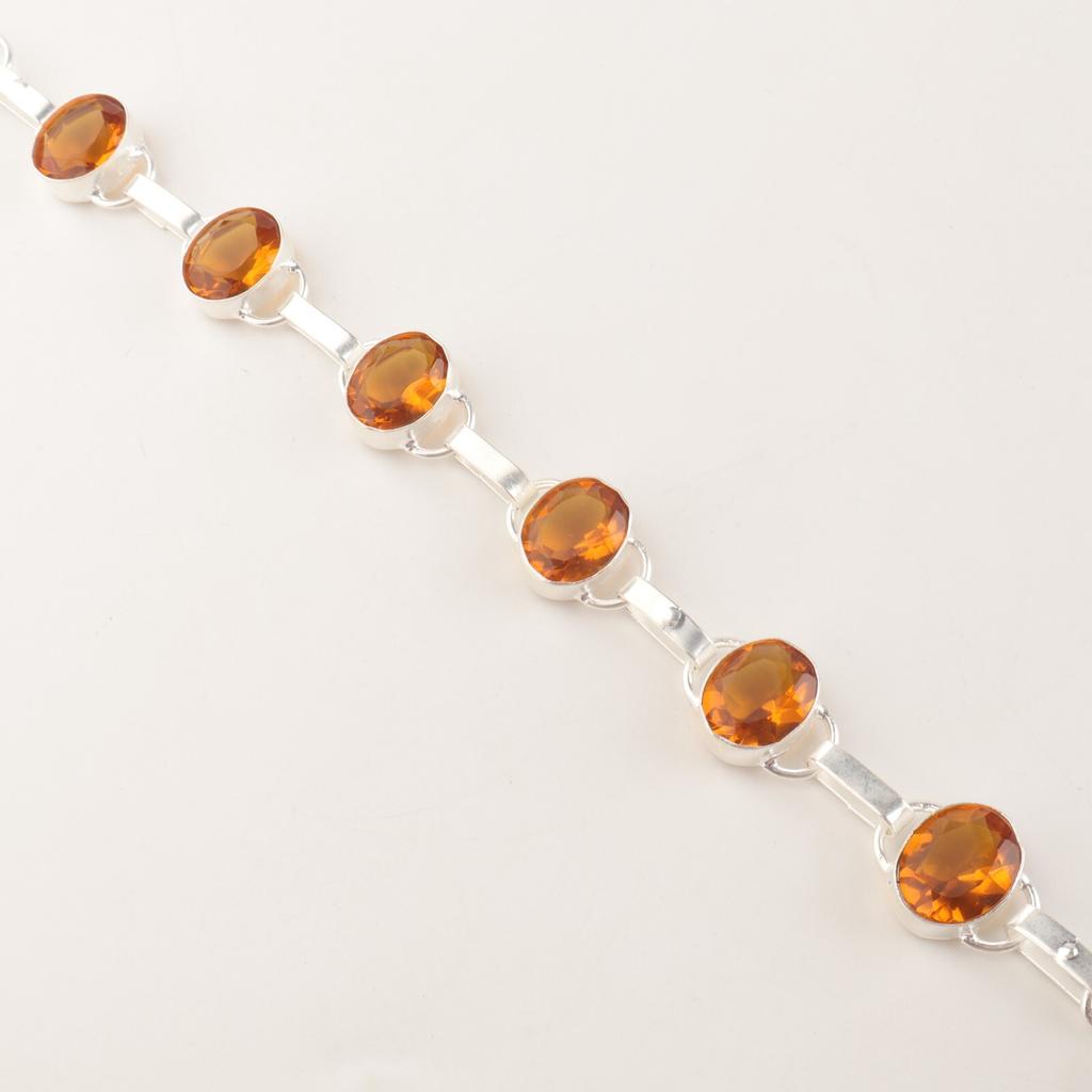 Citrine Gemstone 925 Sterling Silver Women Jewelry Chain Bracelet9" Gift For Her RB-6-3