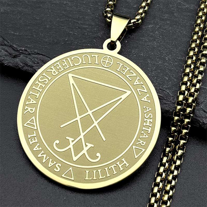 Sigil Church of Satan Stainless Steel Necklace for Women Men Seal of Lucifer Azazel Lilith Samael Devil Symbol Chain Jewelry