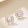 French fashion exquisite simple enamel drop glaze lotus leaf pearl stud earrings light luxury high-end holiday style earrings