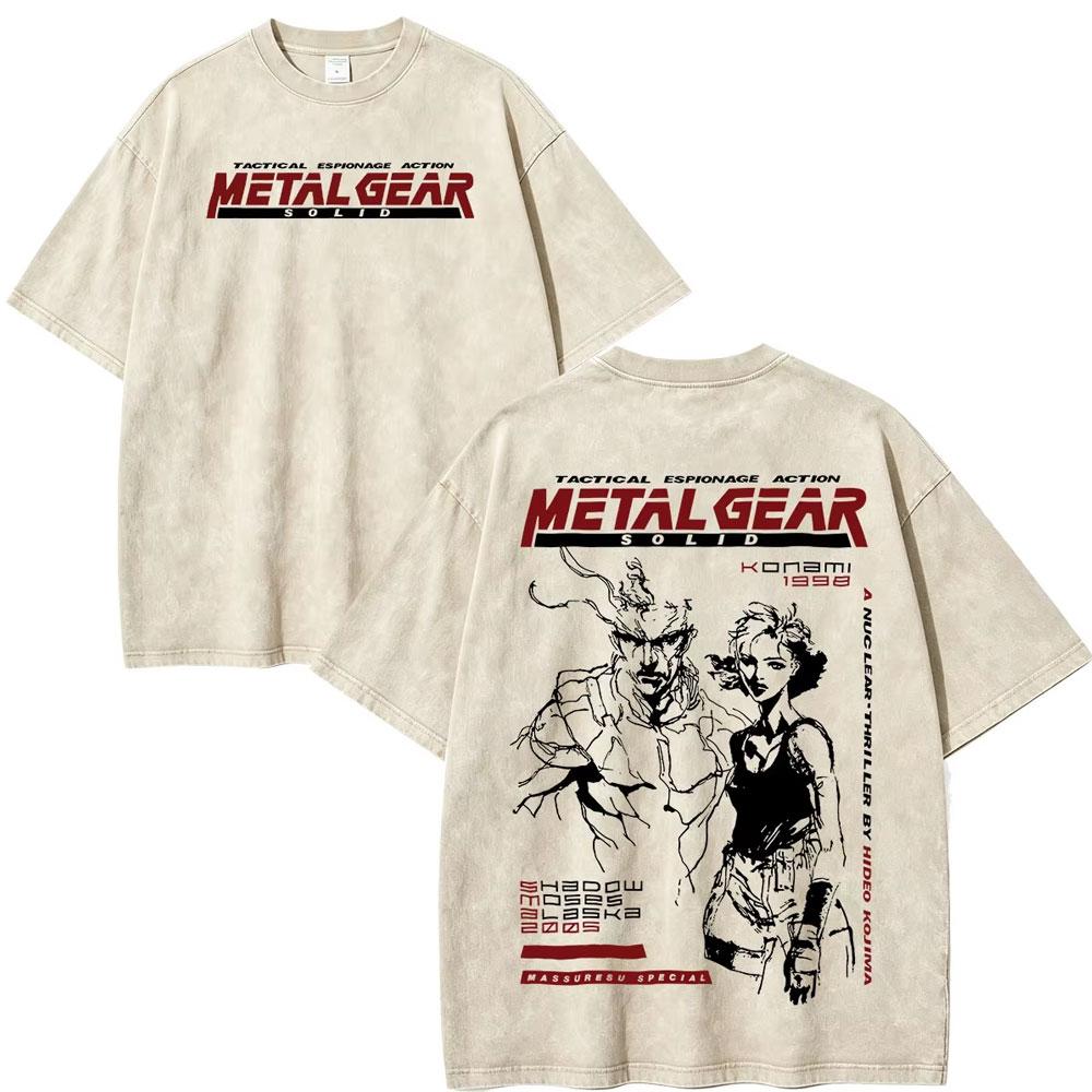 Hot Game Metal Gear Solid 3 Snake Eater Vintage Washed T Shirt Unisexs Loose Player Fans Fashion Short Sleeve Tshirts Streetwear