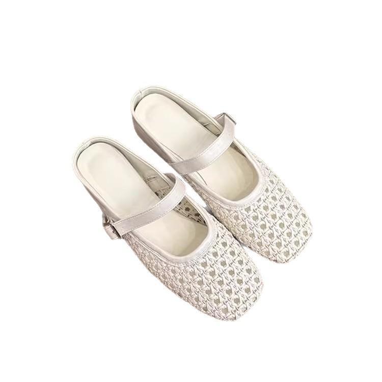 Woven Hollow Half Slippers Women's Summer 2025 New Fashion Versatile Comfortable with Skirt One Pedal Beach Shoes