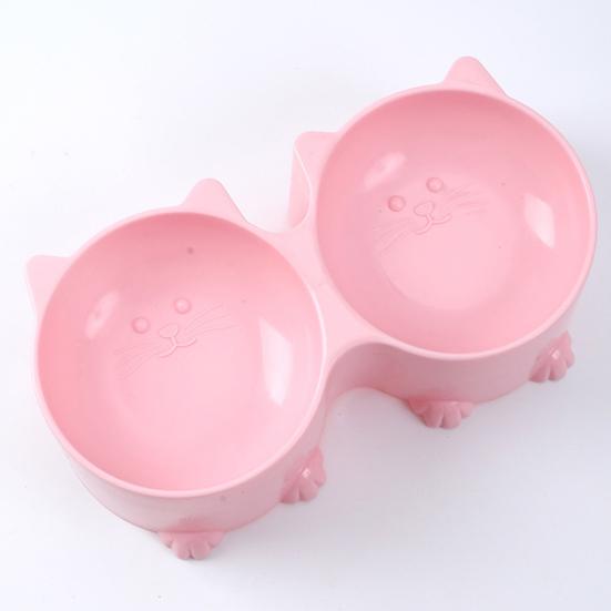 Yousheng Pet Double Bowl Cartoon Cat Head Shaped Food Bowl Neck Guard Non-slip Cat Water Bowl Pet Accessories