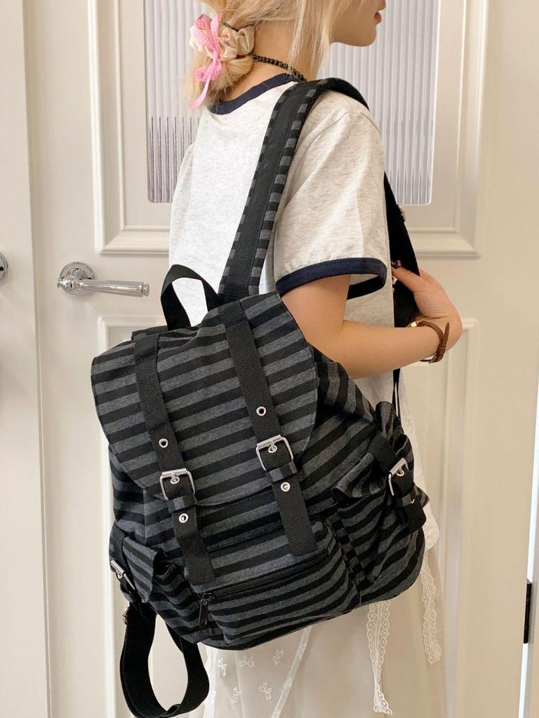 Korean Color Block Retro Stripe Backpack - Versatile, Large Capacity School & Casual Bag