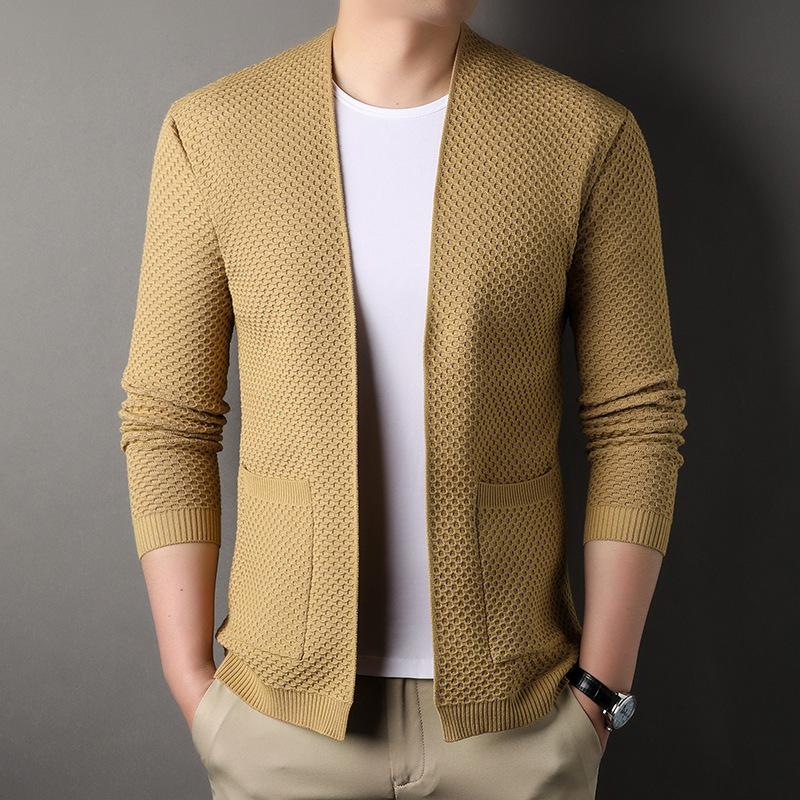 Spring And Autumn Men'S Knit Cardigan, Men'S Long-Sleeve Youth Slim-Fit Casual Thin Knit Sweater, Men'S Spring And Autumn Style