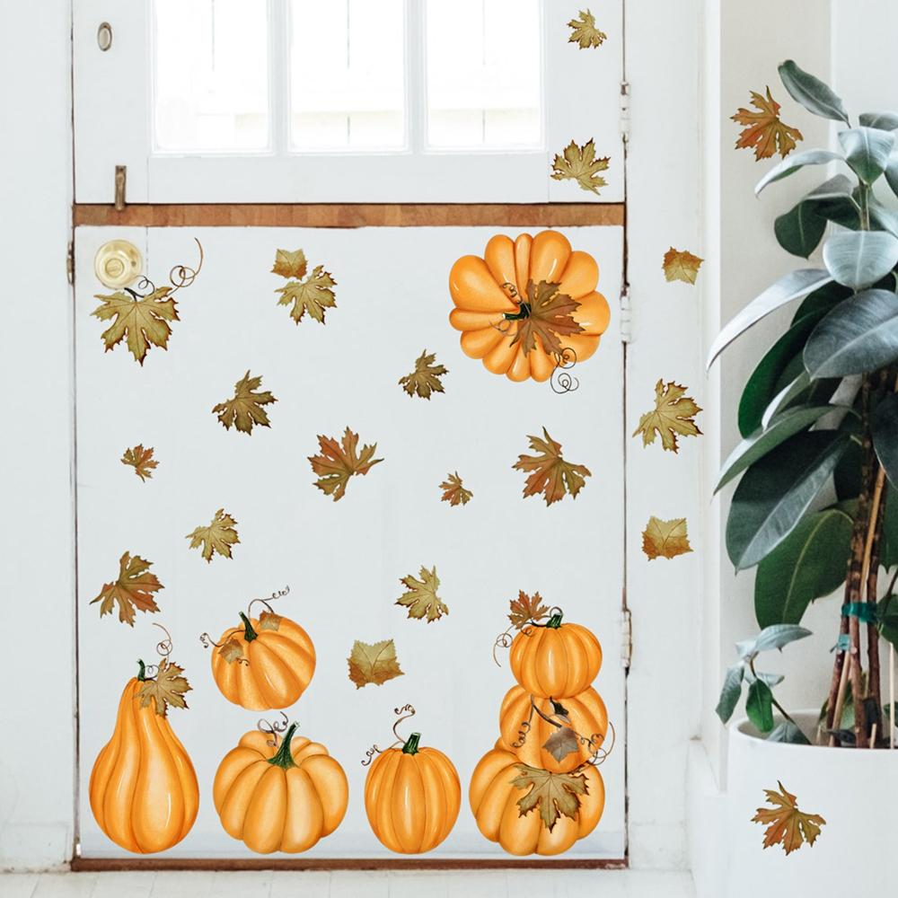 Thanksgiving Electrostatic Sticker Pumpkin Leaf CT4016-ZC Window Decorative Wall Sticker