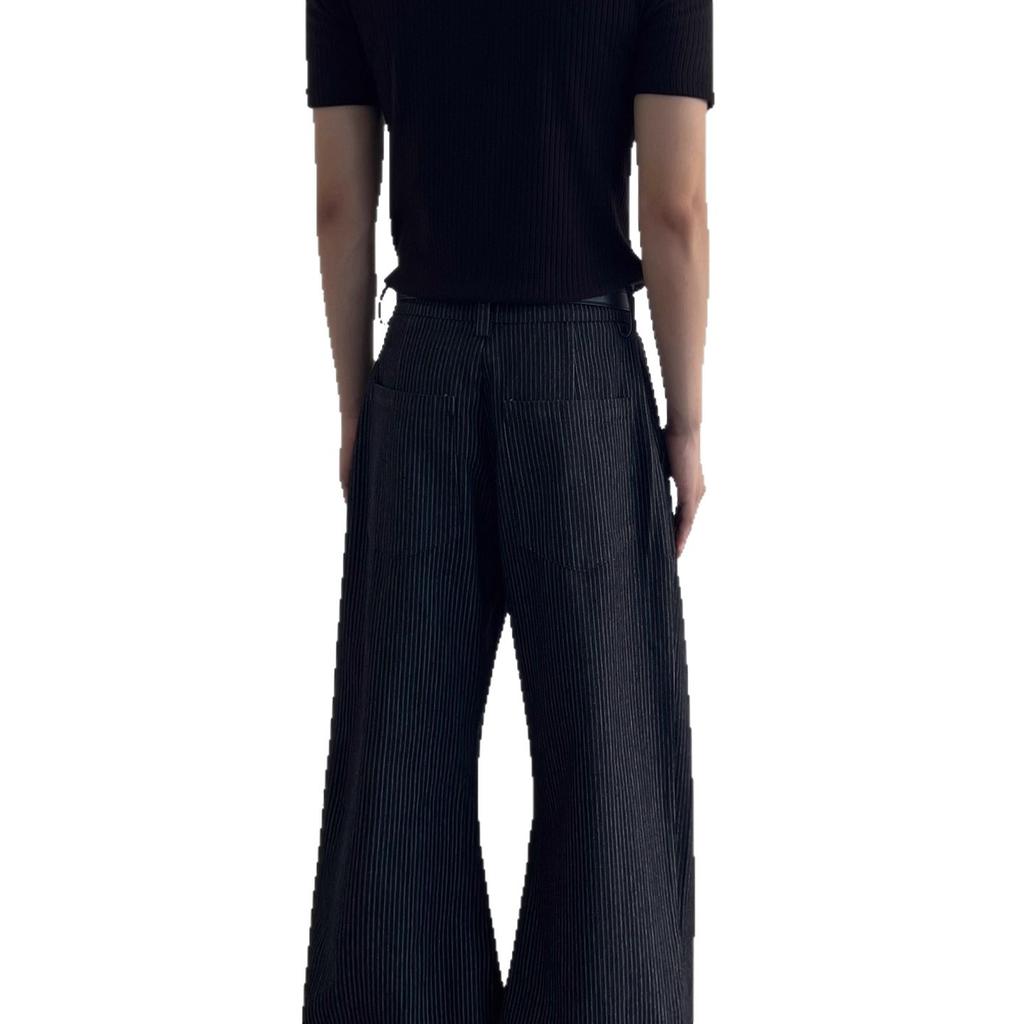 Amerikanischer Retro Old Money Stil Kuh Drei-Falten Gestreifte Jeans Herren und Damen Cleanfit Lässig Fließend Weiter Bein Hose