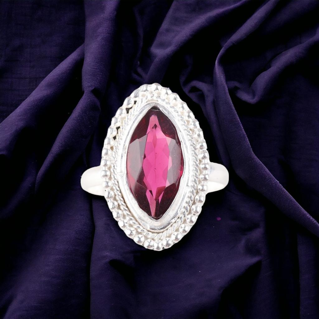 Pink Rubellite Gemstone 925 Sterling Silver Stylish Jewelry Wedding Ring For Her RR-26-12