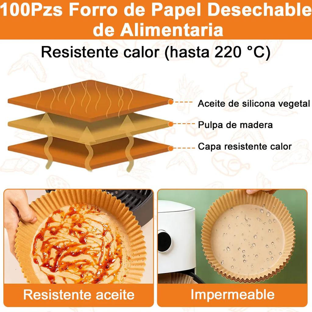100Pcs Air Fryer Disposable Paper Liners. Round non-stick baking paper, high temperature resistant. Suitable for air fryer, oven, microwave &