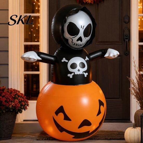 Outdoor Halloween Decor Inflatable Grim Reaper Decoration, Large Spooky Blow Up Decoration with Pumpkin for Yard, Lawn, Porch, Haunted House,