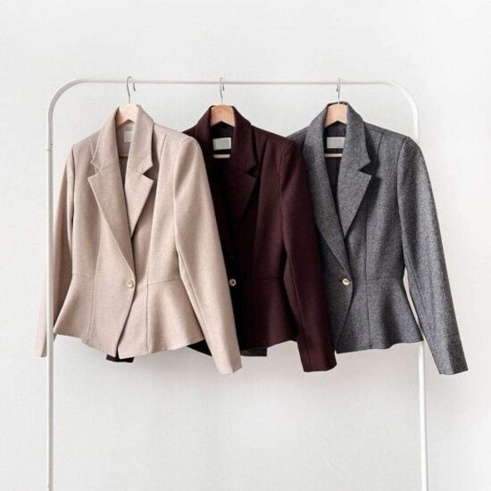 Style Latte Women Peplum Single Button Jacket Tailored Stretch Suit
