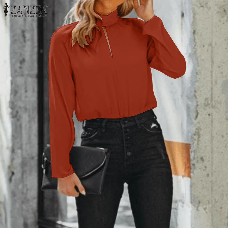 

ZANZEA Женщины Длинный рукав O-образный вырез Рубашка Пуговица Назад Груз Топы Блузка