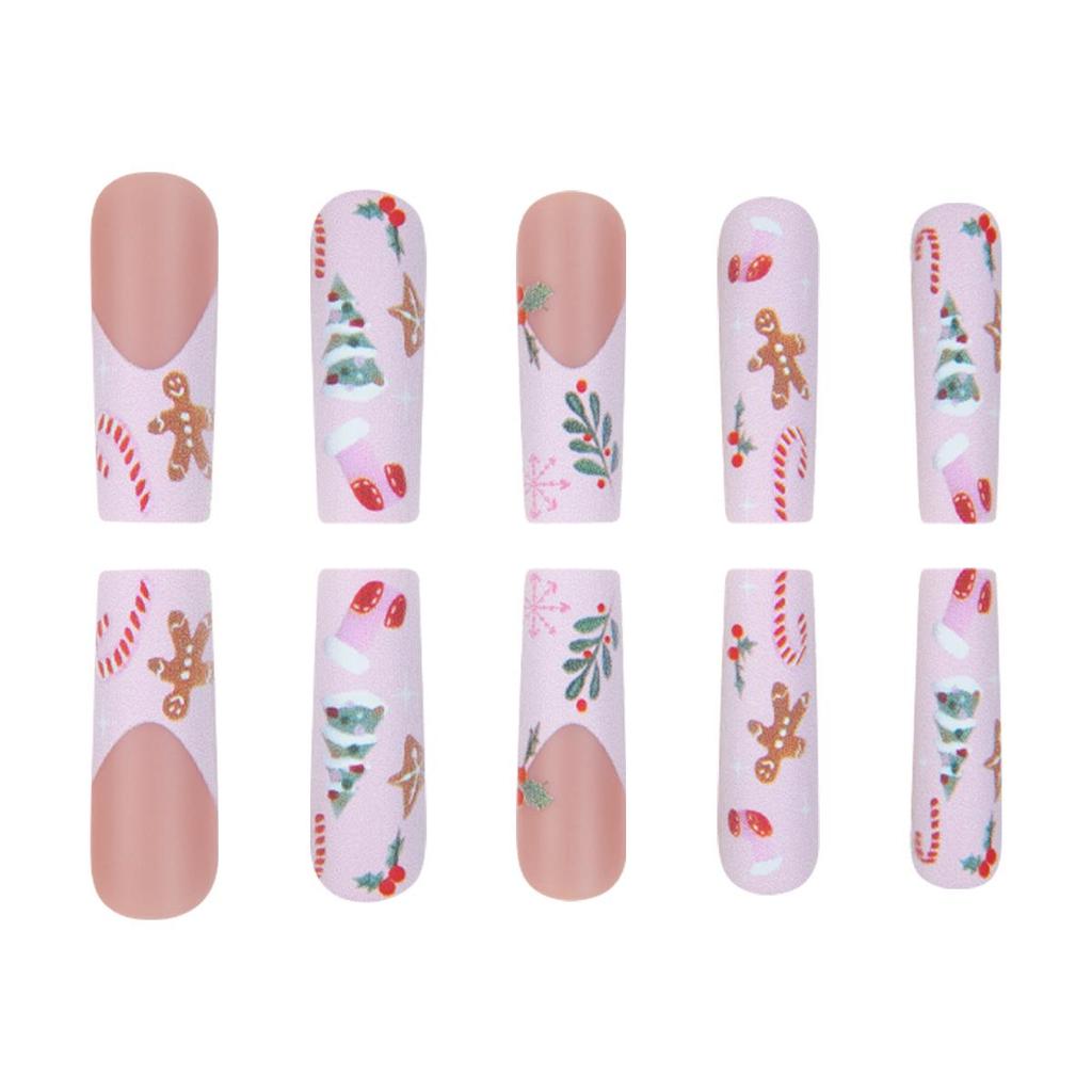 White French Gingerbread Man & Holly Berry Almond Christmas Nails