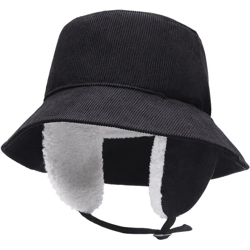 WTEMPO Men's Ear Protection Winter Fishing Outdoor Cold-proof Plush Hats Solid Color Thick Fleece Inner Bucket Hats with Windproof Rope