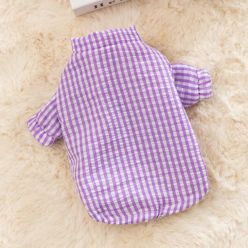 

Cat clothes autumn and winter warm thickened fashion checkerboard two feet cotton coat Pomeranian pet dog dog clothing XS (recommended weight 1-1.5 kg) фиолетовый
