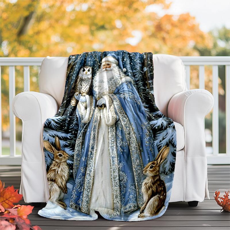 Christmas Santa Claus Theme Printed Blanket - Perfect for Couch, Bed, Travel & Outdoor Use | Machine Washable, Cozy & Durable.