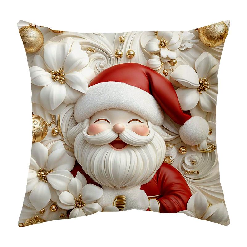 Christmas Pillowcase Santa Claus Cartoon Soft Print Home Holiday Decoration Pillowcase