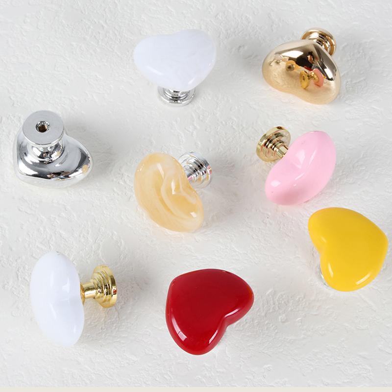 1pc Colored Love-shaped Plastic Cupboard Door Handle Wardrobe Bedside Table Drawer Closet Single-hole Handle