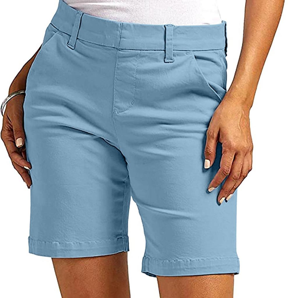 Women's Casual Stretch Chino Shorts with Pockets, Comfortable Mid-Rise Summer Shorts for Everyday Wear Rust Color