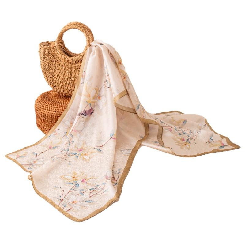 Silk Scarf Long Shawl Mom Floral Print Satin Wrap Gift Lightweight Breathable