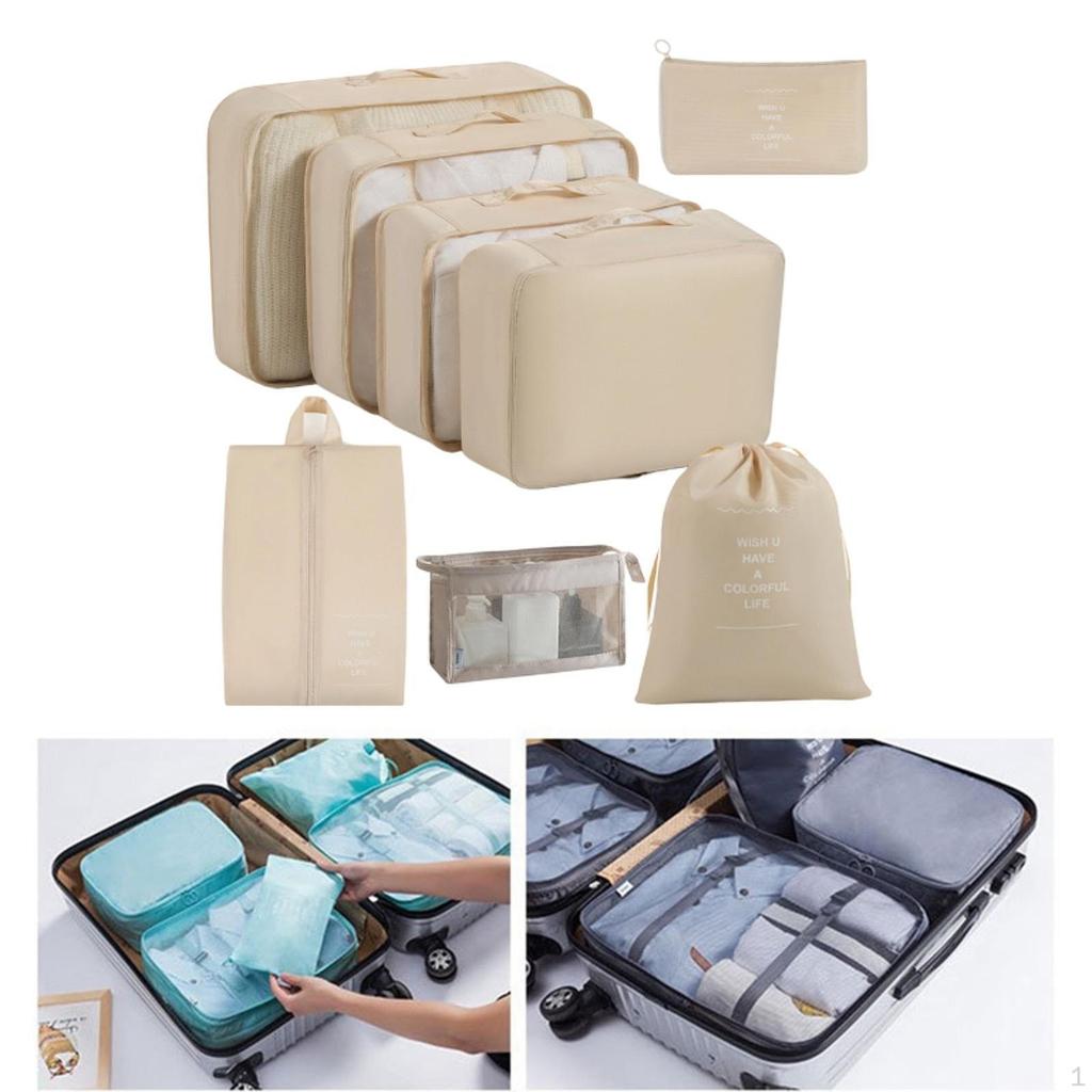 Packing Cubes for Suitcase Luggage Organizers Camping Travelling 7 Piece Beige