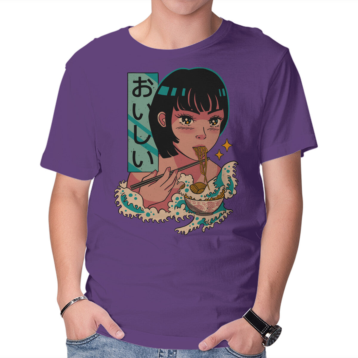 Unisex Crew Neck T-Shirt Tasty Waves Of Ramen Graphic Short Sleeve Casual Tee XL