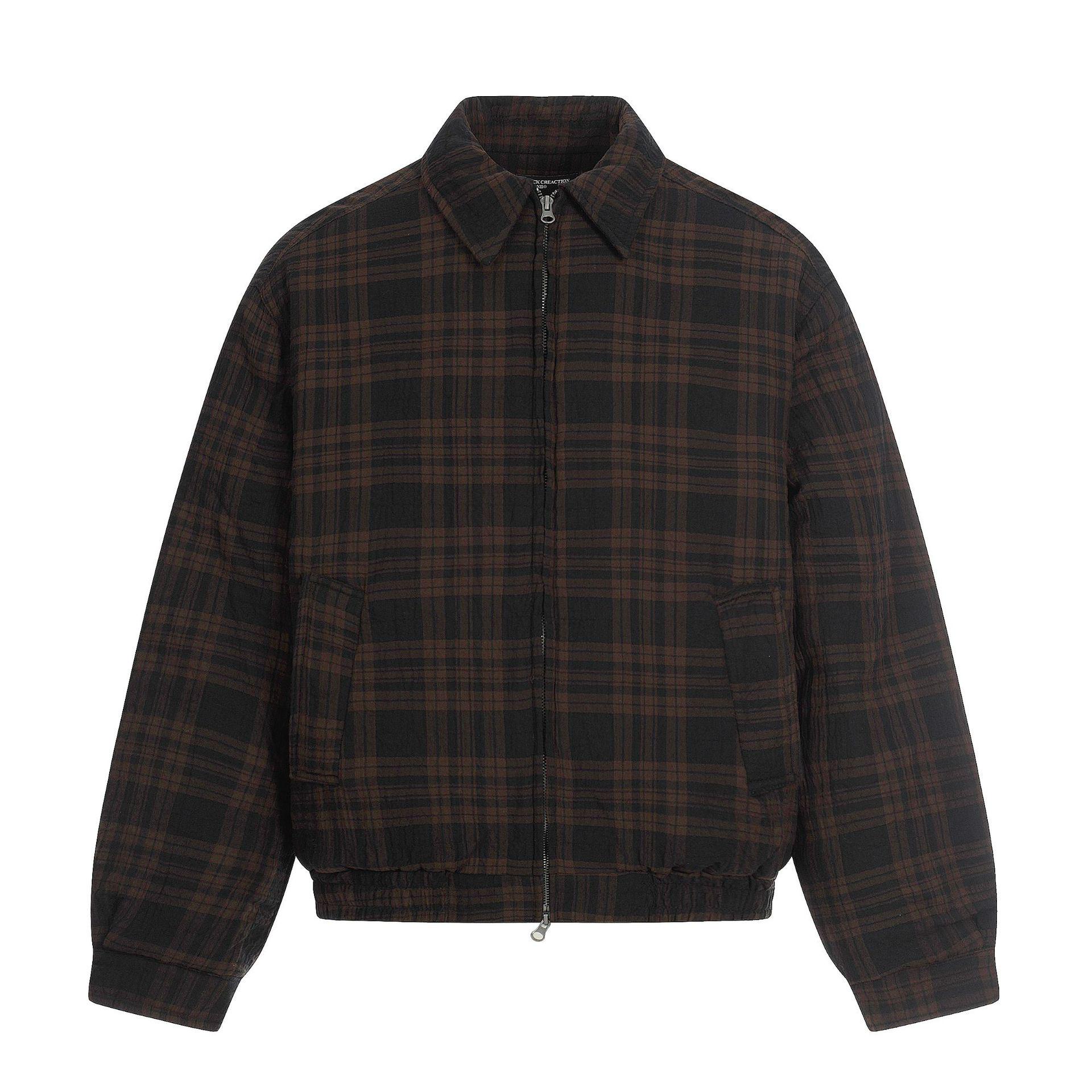 11KN Unisex Retro Brown Plaid Cotton Flight Jacket: Loose, Slimming, American-Style Outerwear Large