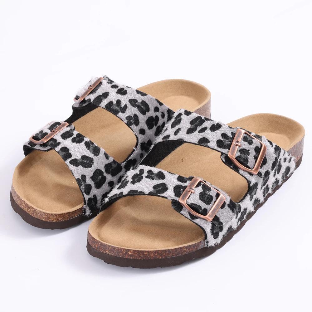 Fashion Crestar Women's Clogs Sandals Fashion Cork Footbed Platform Leopard Slides With Double Buckle Outdoor Lady Flat Casual Slippers