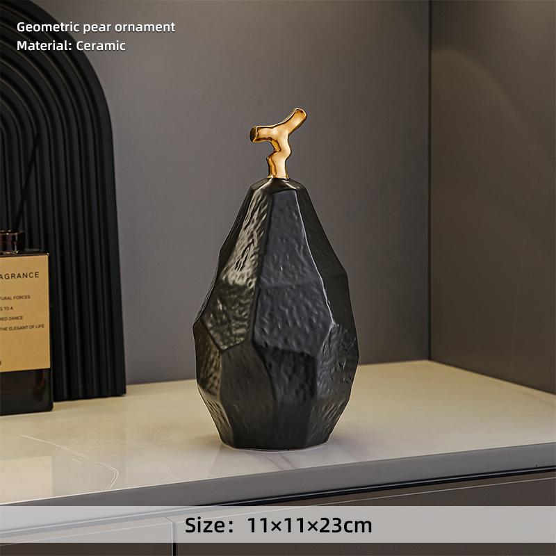 Medieval-style Geometric Ceramic Pear Ornament-Desktop Accent for Living Room Entryway & Bedroom Elevates Home Ambiance (Black,as picture)
