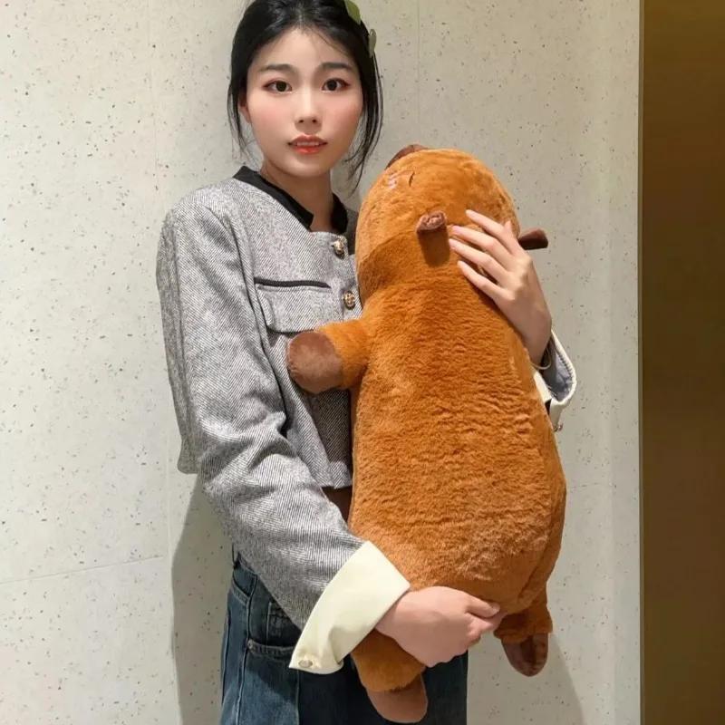 Kawaii Capybara Long Sleep Pillow Stuffed Capibara Plushie Cute Fluffy Doll Soft Sofa Cushion Nap Sleeping Toys for Home Bed